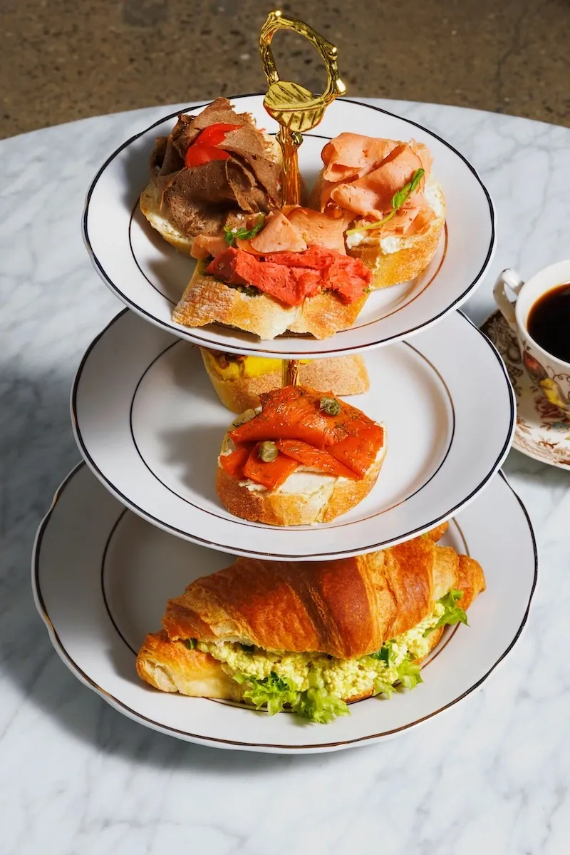 Elegant vegan afternoon tea on a tiered stand